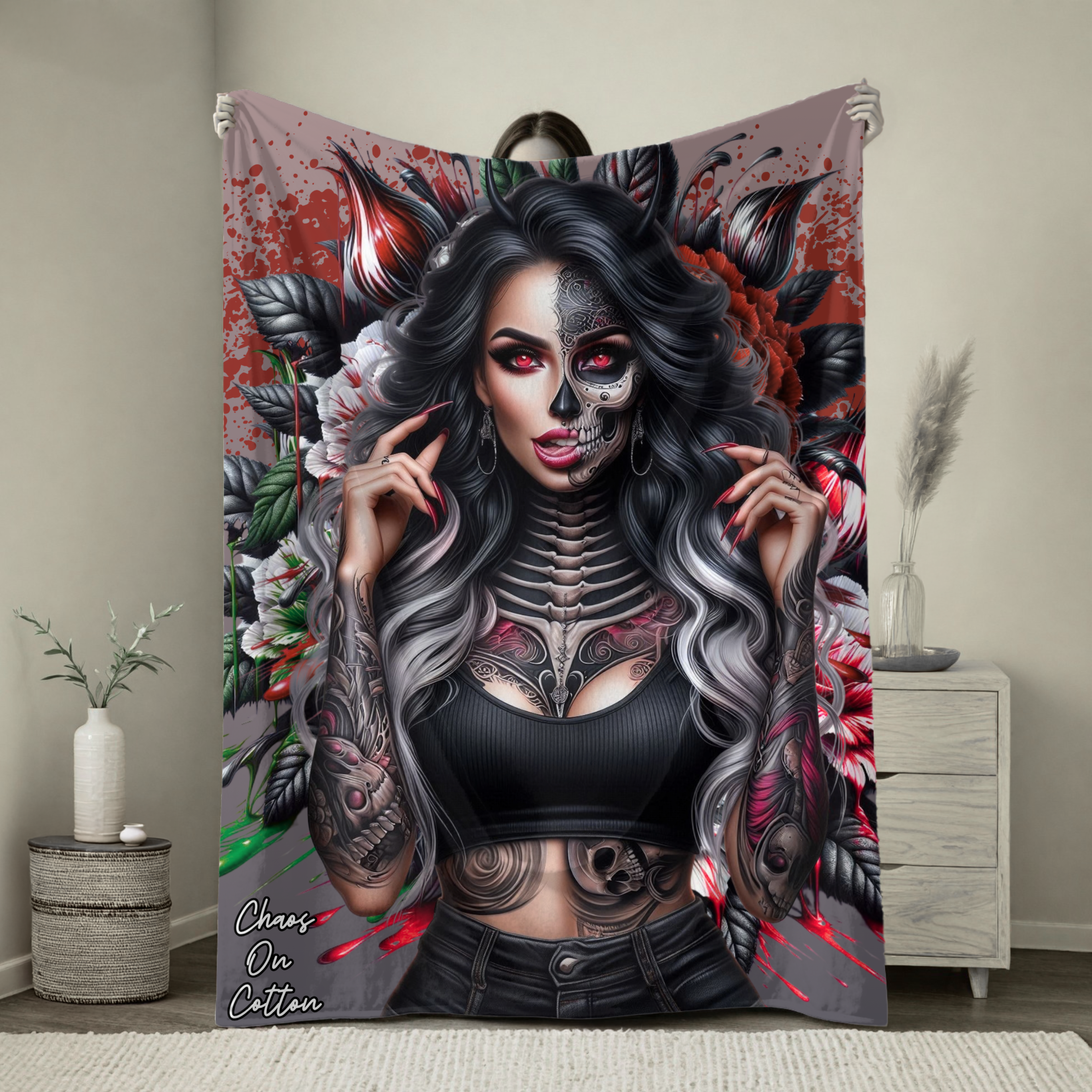SKULL GIRL ADULT BLANKET